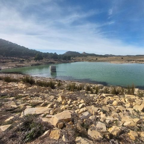 A lake in the middle of an arid landscape.
